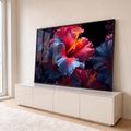 Quadro Decorativo Grande Hibisco e Azul para Sala Vermelho | quadros decorativos para sala | flores de hibisco em close com pétalas vermelhas e azuis e estames laranja | em Quadros para Sala | Porao dos Quadros