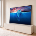Iceberg com a palavra sucesso e frases submersas no mar azul sob pôr do sol, quadro decorativo