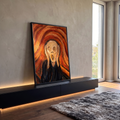 Quadro Decorativo Grande Grito de Edvard para Sala Laranja | quadros decorativos para sala | figura gritando em pinceladas texturizadas de laranja, vermelho e marrom | em Quadros para Sala | Porao dos Quadros