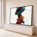 Quadro Decorativo Grande Mulher Africana para Sala Vermelho | quadros decorativos para sala | perfil de mulher africana em colagem digital com cores vermelho, azul e circuitos eletrônicos | em Quadros para Sala | Porao dos Quadros