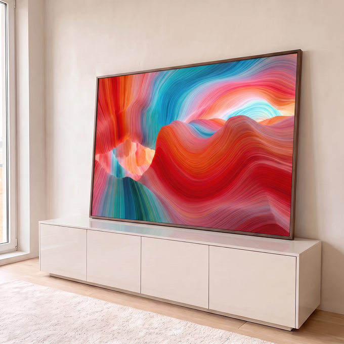 Quadro Decorativo Grande Ondas Abstratas para Sala Vermelho | quadros decorativos para sala | ondas abstratas coloridas em vermelho, azul e laranja com efeito fluido | em Quadros para Sala | Porao dos Quadros