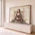 Quadro Decorativo Grande Mona Lisa Esboço para Sala Marrom | quadros decorativos para sala | esboço sépia da Mona Lisa com linhas de construção e paisagem ao fundo | em Quadros para Sala | Porao dos Quadros