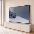 Traseira de Porsche 911 clássico azul com aerofólio e rodas Fuchs em estúdio cinza, quadro decorativo