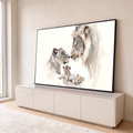 Quadro Decorativo Grande Família Leões Aquarela para Sala | quadros decorativos para sala | leoa, leão e dois filhotes em aquarela de tons bege e cinza | em Quadros para Sala | Porao dos Quadros