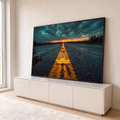Quadro Decorativo Grande Folha Amarela para Sala Amarelo | quadros decorativos para sala | folha amarela com gotas de chuva sobre faixa de estrada ao entardecer | em Quadros para Sala | Porao dos Quadros