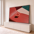 Quadro Decorativo Toranja Sobre Espreguiçadeira Coral | quadros decorativos para sala | toranja cortada ao meio sobre espreguiçadeira coral com piscina ao fundo | em Quadros para Sala | Porao dos Quadros