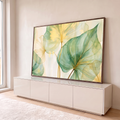 Quadro Decorativo Grande Folhas Tropicais Verde para Sala | quadros decorativos para sala | folhas tropicais translúcidas em aquarela verde e dourado com nervuras marcadas | em Quadros para Sala | Porao dos Quadros