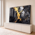 Quadro Decorativo Grande Mármore Líquido Dourado para Sala | quadros decorativos para sala | arte abstrata com efeito mármore em preto, dourado e prata fluindo na tela | em Quadros para Sala | Porao dos Quadros