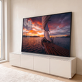 Quadro Decorativo Grande Veleiro Barco para Sala Laranja | quadros decorativos para sala | veleiro de madeira navegando ao pôr do sol com céu em tons de laranja e roxo | em Quadros para Sala | Porao dos Quadros