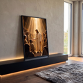 Quadro Decorativo Grande Jesus a Multidão para Sala Dourado | quadros decorativos para sala | Jesus Cristo em túnica clara estendendo a mão sob luz dourada cercado por multidão | em Quadros para Sala | Porao dos Quadros