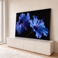 Quadro Decorativo Grande Hibiscos Azuis Azul para Sala | quadros decorativos para sala | duas flores de hibisco azul e roxo em foto macro sobre fundo preto | em Quadros para Sala | Porao dos Quadros