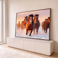 Quadro Decorativo Grande Cavalos Correndo para Sala Marrom | quadros decorativos para sala | cavalos correndo na neve com crina ao vento sob céu de pôr do sol | em Quadros para Sala | Porao dos Quadros