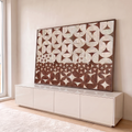 Quadro Decorativo Grande Geométrico Textura para Sala Bege | quadros decorativos para sala | padrão geométrico em textura bege e marrom formando mosaico de círculos | em Quadros para Sala | Porao dos Quadros