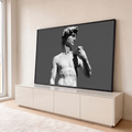 Quadro Decorativo Grande Estátua do David para Sala Cinza | quadros decorativos para sala | estátua clássica do David em preto e branco, torso e rosto em perfil | em Quadros para Sala | Porao dos Quadros