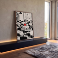 Quadro Decorativo Grande Escritório para Escritório Preto | quadros decorativos para sala | ilustração em preto e branco de escritório lotado com destaque em livro vermelho | em Quadros para Escritório | Porao dos Quadros