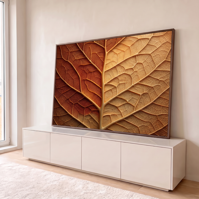 Quadro Decorativo Grande Nervuras de Folha para Sala | quadros decorativos para sala | close extremo de folha com nervuras em vermelho, marrom e dourado | em Quadros para Sala | Porao dos Quadros