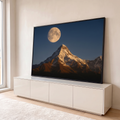 Quadro Decorativo Grande Lua Cheia Montanha Nevada para Sala | quadros decorativos para sala | lua cheia sobre pico de montanha nevado iluminado em dourado ao entardecer | em Quadros para Sala | Porao dos Quadros
