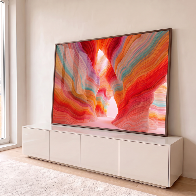 Quadro Decorativo Grande Cânion Colorido para Sala Vermelho | quadros decorativos para sala | cânion abstrato com ondas coloridas em vermelho, laranja e turquesa | em Quadros para Sala | Porao dos Quadros