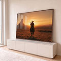 Quadro Decorativo Cavaleiro Indígena ao Pôr do Sol | quadros decorativos para sala | cavaleiro indígena de costas ao pôr do sol com rocha ao fundo | em Quadros para Sala | Porao dos Quadros