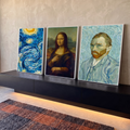 Quadro Decorativo Kit 3 Telas Van Gogh e Mona Lisa para Sala | quadros decorativos para sala | trio de obras clássicas com Noite Estrelada, Mona Lisa e autorretrato de Van Gogh | em Quadros para Sala | Porao dos Quadros