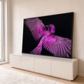 Quadro Decorativo Grande Pássaro de Asas para Sala Rosa | quadros decorativos para sala | pássaro com asas abertas em tons de rosa e roxo sobre fundo preto | em Quadros para Sala | Porao dos Quadros