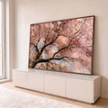 Quadro Decorativo Cerejeira em Flor Rosa Estilo Pintura | quadros decorativos para sala | cerejeira em flor rosa vista de baixo com pinceladas de tinta a óleo | em Quadros para Sala | Porao dos Quadros