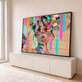 Quadro Decorativo Grande Mulher com Óculos para Sala Rosa | quadros decorativos para sala | mulher com óculos espelhados, flores e borboleta turquesa em estilo pop art colorido | em Quadros para Sala | Porao dos Quadros