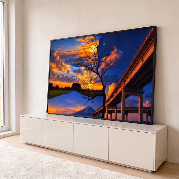 Céu de pôr do sol e noite estrelada com árvore seca, Monte Fuji e viaduto, quadro decorativo