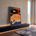 Quadro Decorativo Gato Laranja Dormindo ao Lado da Vitrola | quadros decorativos para sala | gato laranja dormindo ao lado de vitrola tocando disco de vinil | em Quadros para Sala | Porao dos Quadros