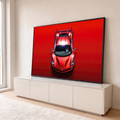Quadro Decorativo Grande Carro Vermelho para Sala Vermelho | quadros decorativos para sala | carro esportivo vermelho visto de cima com capô aberto e aerofólio grande | em Quadros para Sala | Porao dos Quadros