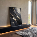 Quadro Decorativo Grande Tela de Pinturas para Sala Preto | quadros decorativos para sala | textura preta espessa em relevo com finas linhas de folha dourada e manchas bege | em Quadros para Sala | Porao dos Quadros