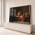 Quadro Decorativo A Última Ceia em Tons Terrosos e Vermelho | quadros decorativos para sala | cena da Última Ceia com treze figuras masculinas à mesa em tons terrosos | em Quadros para Sala | Porao dos Quadros