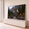 Quadro Decorativo Grande Águia Americana Marrom para Sala | quadros decorativos para sala | águia de cabeça branca voando com asas abertas sobre vale montanhoso e floresta | em Quadros para Sala | Porao dos Quadros