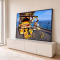 Quadro Decorativo Grande Banca de Limões para Área Gourmet | quadros decorativos para sala | banca de frutas coloridas com limões e laranjas à beira-mar na Itália | em Quadros para Área Gourmet | Porao dos Quadros
