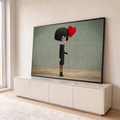 Quadro Decorativo Grande Boneca Gótica para Sala Preto | quadros decorativos para sala | boneca gótica de cabelo preto segurando balão de coração vermelho texturizado | em Quadros para Sala | Porao dos Quadros