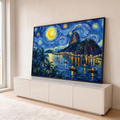 Quadro Decorativo Grande Noite Estrelada de Van para Sala | quadros decorativos para sala | noite estrelada com Pão de Açúcar, lua dourada e baía iluminada do Rio | em Quadros para Sala | Porao dos Quadros