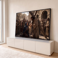 Jesus com coroa de espinhos e a cruz recebe o véu de Verônica entre romanos, quadro decorativo
