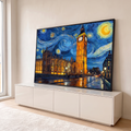 Quadro Decorativo Grande Big Ben para Sala Azul | quadros decorativos para sala | Big Ben e Parlamento de Londres em dourado sob céu estrelado azul estilo Van Gogh | em Quadros para Sala | Porao dos Quadros