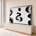 Quadro Decorativo Grande Pincelada Abstrata para Sala Preto | quadros decorativos para sala | pincelada preta em espiral sobre fundo branco texturizado estilo caligrafia oriental | em Quadros para Sala | Porao dos Quadros