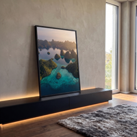 Quadro Decorativo Grande Arquipélago Mar para Sala Azul - Borda Infinita / 100x65cm