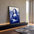 Quadro Decorativo Grande Mona Lisa em Azulejo para Sala Azul | quadros decorativos para sala | retrato feminino estilo Mona Lisa em tons de azul e branco, efeito azulejo | em Quadros para Sala | Porao dos Quadros