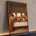 Quadro Decorativo Grande Santa Ceia Marrom para Sala | quadros decorativos para sala | Última Ceia com Jesus e apóstolos reunidos à mesa em tons terrosos e luz dourada | Porao dos Quadros