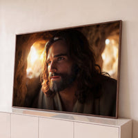 Quadro Decorativo Grande Homem com Manto para Sala Marrom - Borda Infinita / 65x100cm