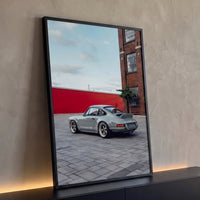 Quadro Decorativo Grande Porsche Retrô para Escritório Cinza - Borda Infinita / 100x65cm