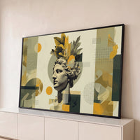 Quadro Decorativo Grande Busto Grego Colagem para Sala Bege - Borda Infinita / 65x100cm