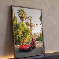 Quadro Decorativo Grande Carro Anos 80 para Sala Vermelho - Borda Infinita / 100x65cm