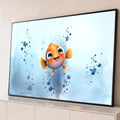 Quadro Decorativo Grande Peixinho Peixe para Quarto de Bebê | quadros decorativos para sala | peixinho laranja fofo de olhos azuis grandes nadando entre bolhas em aquarela | Porao dos Quadros