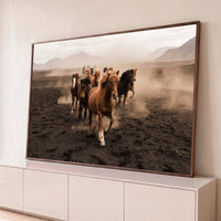 Quadro Decorativo Grande Cavalos Selvagens Manada para Sala - Borda Infinita / 65x100cm