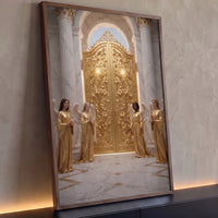 Quadro Decorativo Grande Anjos Dourados para Sala Dourado - Borda Infinita / 100x65cm