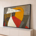 Quadro Decorativo Grande Retrato Cubista para Sala Laranja | quadros decorativos para sala | retrato cubista com face triangular branca, fundo laranja, vermelho e cinza | Porao dos Quadros